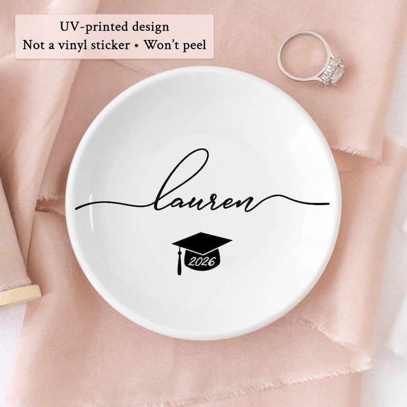 Graduation Jewelry Dish / Graduation Gift for Her / Personalized Trinket Dish / Class of 2026 Gift / Daughter Grad Gift / College Graduation Black