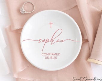 First Communion Gifts Girl, Goddaughter Baptism Gift, Jewelry Dish with Cross, Christening Gifts, Confirmation Gift, Confirmed in Christ