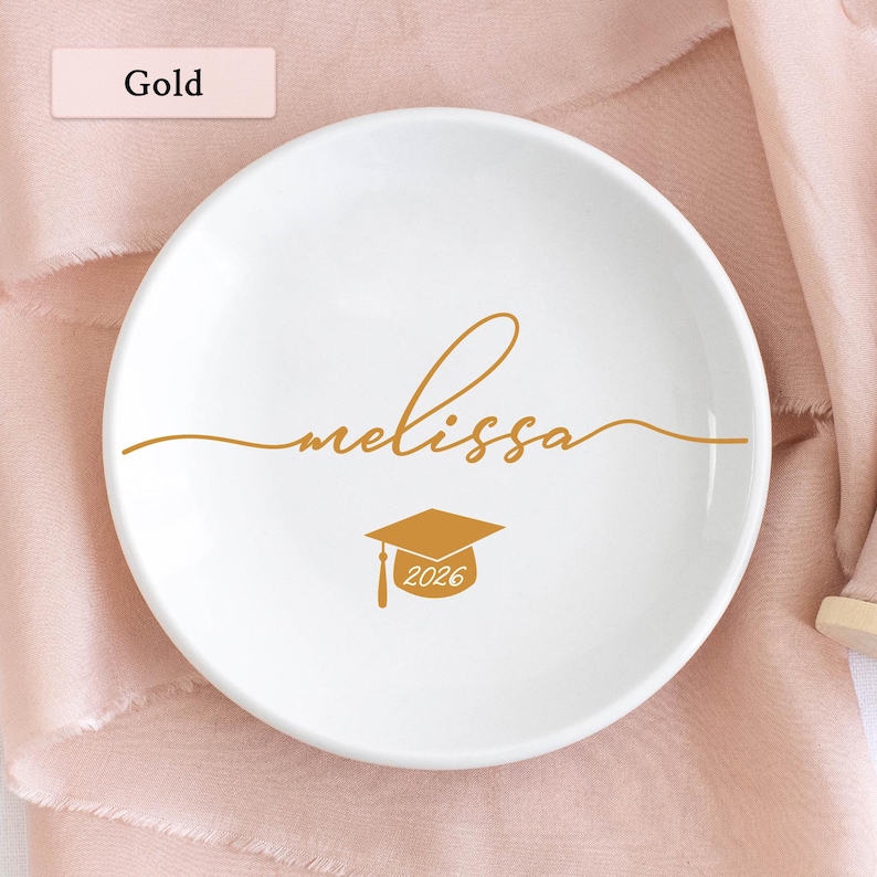 Graduation Jewelry Dish / Graduation Gift for Her / Personalized Trinket Dish / Class of 2026 Gift / Daughter Grad Gift / College Graduation Gold
