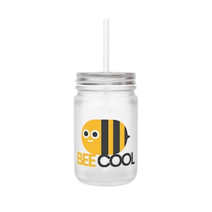 Bee Cool Mason Jar - Fun Drinkware, Cute Bee Design, Summertime Beverage Container, Unique Gift Idea, Kitchen Decor