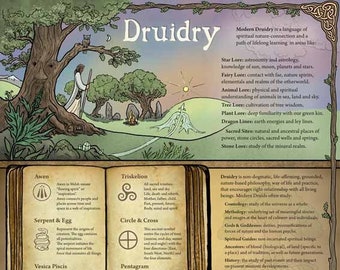 Druidry Poster, ecofriendly A3 Print, Wall Art Poster, Infographic, Correspondence Chart, Celtic, Pagan, Druid, Tree of Life