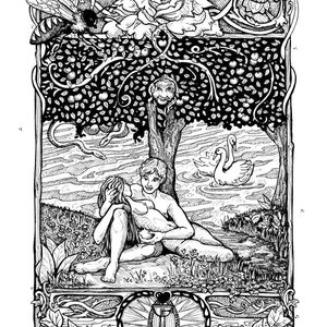 Pagan Paradise, ink pen drawing, eco-friendly art print, size A3 and A4, limited edition, Illustrated Shamanic Teachings image 2