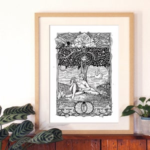 Pagan Paradise, ink pen drawing, eco-friendly art print, size A3 and A4, limited edition, Illustrated Shamanic Teachings image 1