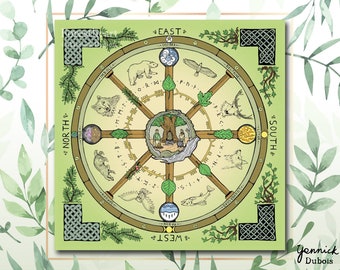 Wheel of the Year, Altar Cloth, ecofriendly, organic cotton canvas, 60 x 60 cm, spread cloth, tarot cloth, Pagan, Druid