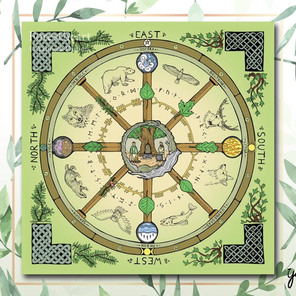 Wheel of the Year, Altar Cloth, ecofriendly, organic cotton canvas, 60 x 60 cm, spread cloth, tarot cloth, Pagan, Druid