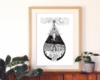 Ancestors of Blood, ink pen drawing, eco-friendly art print, size A3 and A4, limited edition, Illustrated Shamanic Teachings