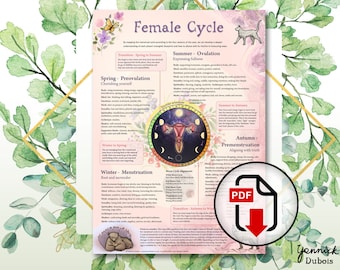 Menstrual Cycle map, Female Cycle, Infographic, Period, Ovulation, Womb, Fertility Awareness, Sacred Feminine, Gifts for her - PDF Download