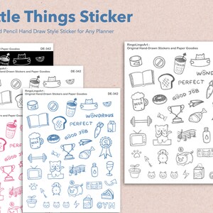 Little Things kleurpotlood doodle sticker / schoolbord stijl planner sticker / sportschool eten sticker / Life with Cat pictogram sticker (DE-342)