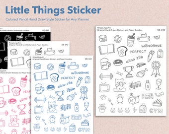 Little Things Colored Pencil Doodle Sticker / Chalkboard Style Planner Sticker / Gym Food Sticker / Life with Cat Icon Sticker (DE-342)