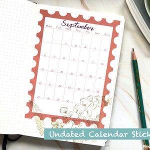 Pegatinas de calendario mensual sin fecha con forma de sello postal / Manualidades / Pegatinas para Bullet Journal / Calendario de papel Kraft / Planificador A5 Moleskine MC-191