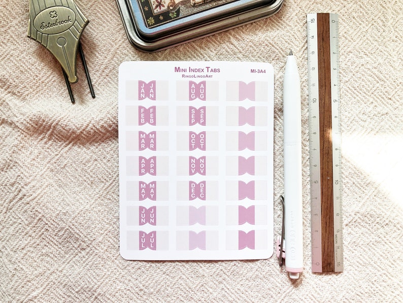 Mini monthly tabs vertical text tabs mini monthly index sticker