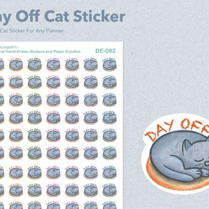 Sleepy Cat Day Off Cat Planner Sticker / Gray Blue Cat / Bullet Journal ECLP Life Planner / Cat Stickers / Cat Lover British Shorthair DE082
