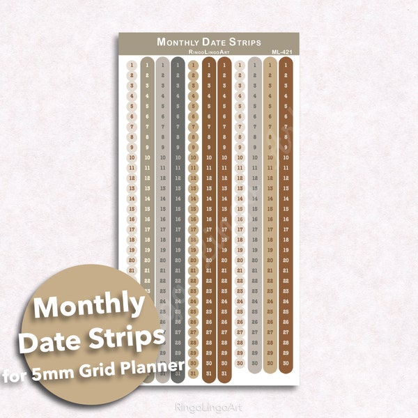 Maandelijkse datumstrips voor 5 mm rasterplanner / maandelijkse datumsticker / maandelijkse logboekdatumstripsticker / Bullet Journal functionele sticker (ML-421)