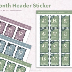 Sticker maand koptekst/planner sticker/postzegel sticker/maand naam sticker/sticker rokerige kleur vintage kleur sticker (MS-317)