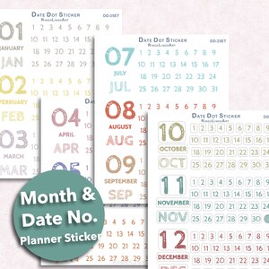 Month and Date Number Stickers for Planner / Month Number Stickers ...