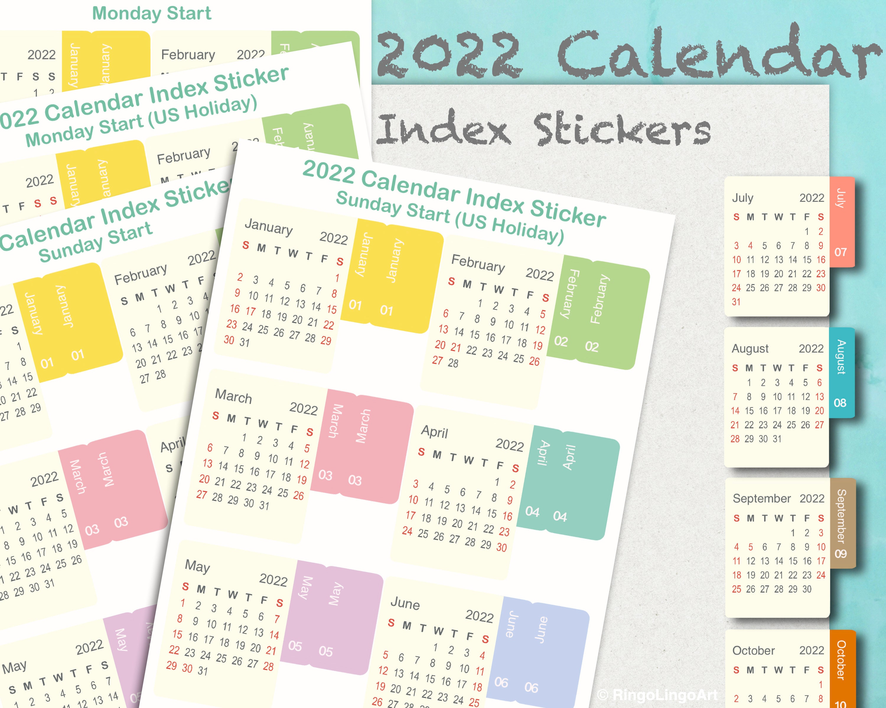 2022 Calendar Monthly Index Stickers For Planner/ Planner | Etsy