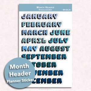 Blauwe kleur maand kop planner stickers/maanden van het jaar sticker/maandomslag sticker/maand script planner sticker (MH-BL25)