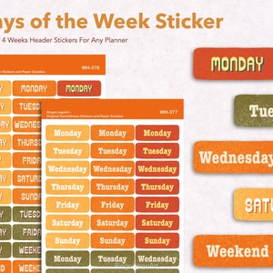 Dagen van de week in herfstkleur plannersticker / herfstkleur dagen van de week / plannersticker / sticker tijdschrift / functionele sticker (WH-37)