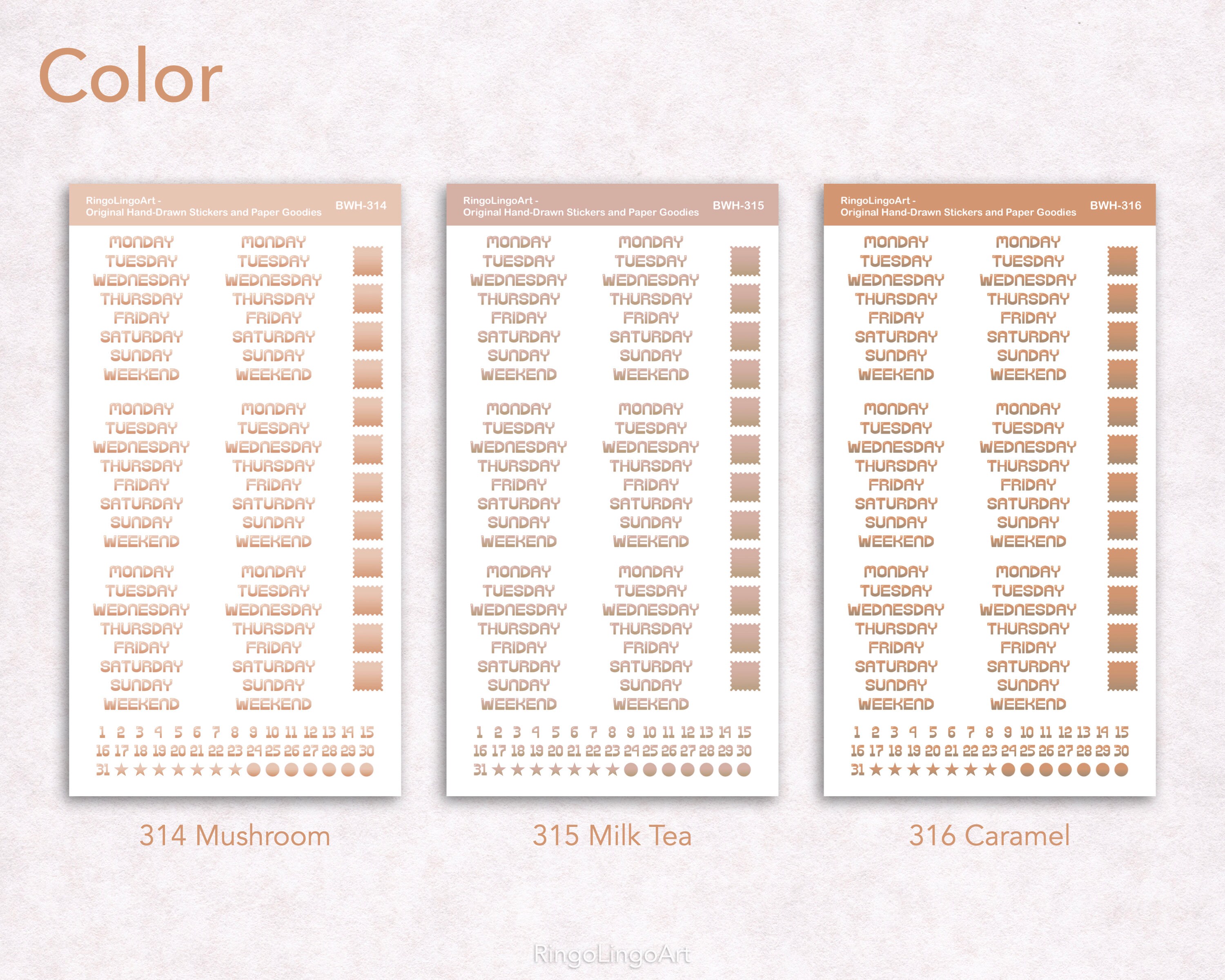 Days of the Week Header Stickers / Date Stickers / Date Number Sticker ...