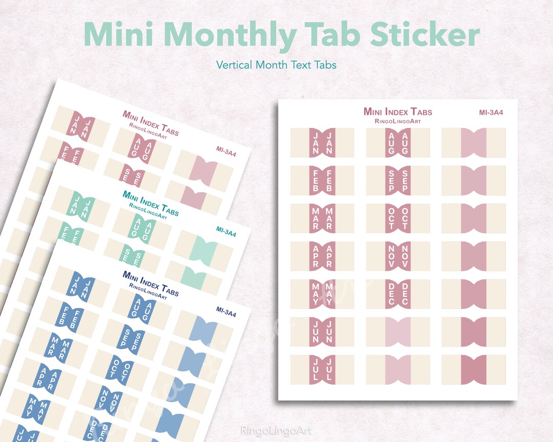 Mini monthly tabs vertical text tabs mini monthly index sticker