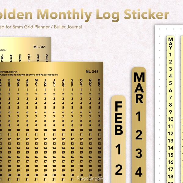 Maandelijkse logboeksticker / toekomstige logboeksticker / datumstrips / 5mm Dot Grid Bullet Journal / nummerstripsticker / maandoverzichtsticker (ML-341