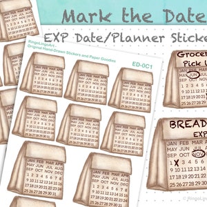 Pegatinas para bolsas de papel Kraft con fecha de caducidad, pegatinas para planificadores, pegatinas para seguimiento de hábitos, pegatinas para caducidad (ED-0C1)