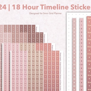 Neutral Rosa Timeline Aufkleber für 5 mm Raster / Stundenlog Aufkleber / tägliche Stundenleiste/ Zeitstreifenaufkleber/ 5 mm Rasterplaner(BH-38EP)