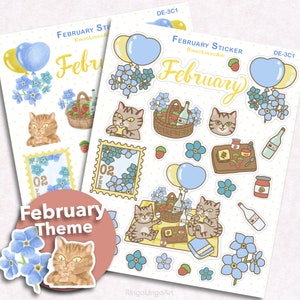 Februar Planer Aufkleber / Februar Clipart / Picknick Aufkleber / Vergissmeinnicht Blumenaufkleber / Vergissmeinnicht Blumenaufkleber / Erdbeere (DE-3C1)