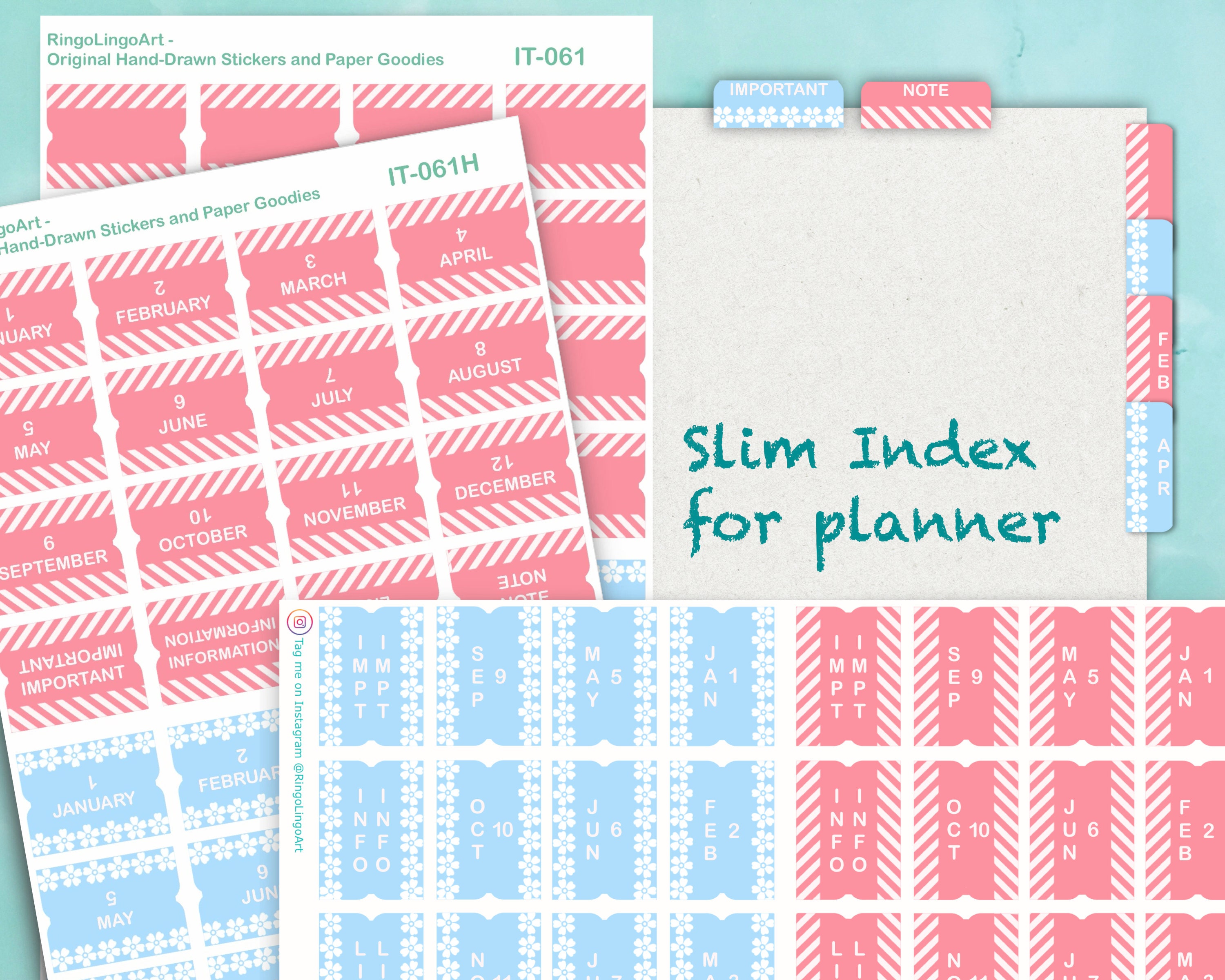 Planner Index Stickers // Monthly Index Tabs // Slim Index Etsy Israel