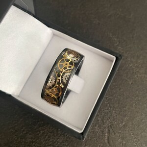 Men's Steampunk Gears Ring - Stainless Steel Wedding Band, Sizes 7-13, 8mm Wide