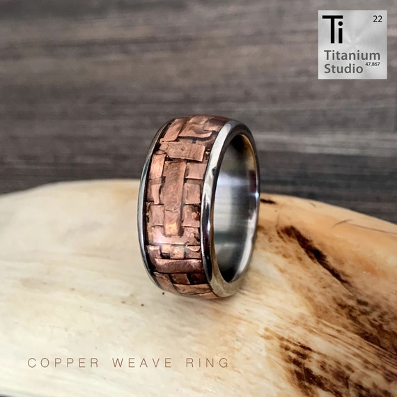 Titanium ring with Woven Copper and protective resin coating