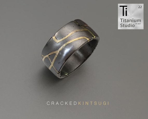 Cracked 3D Printed Titanium and Yellow Gold Kintsugi Ring Etsy Canada