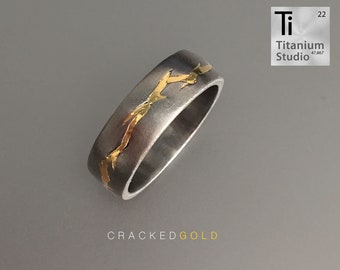 Cracked 3D printed Titanium Gold inlay ring (HALF CRACK)