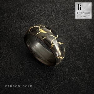 Carbon Fiber Gold Cracked Ring
