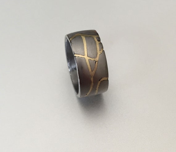 Cracked 3D Printed Titanium and Yellow Gold Kintsugi Ring - Etsy