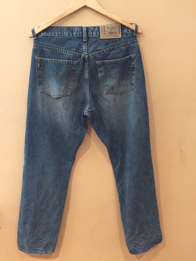 90s PEPE JEANS Blue Denim New York City Hip Hop Bottoms 1990s Vintage Pepe Jeans Denim Trouser Pants 90s Clothing Hypebeast