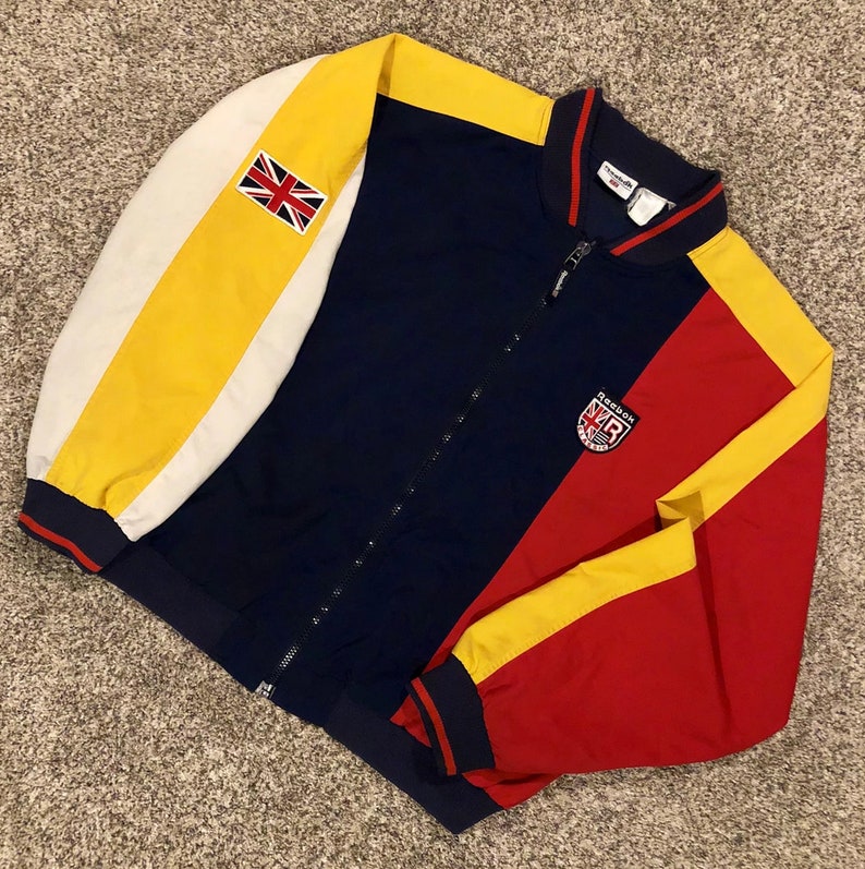 90s Clothing Streetwear 90s Reebok London England Color Block Spring Track Jacket 1990s Vintage RARE Reebok Windbreaker Coat Jacket