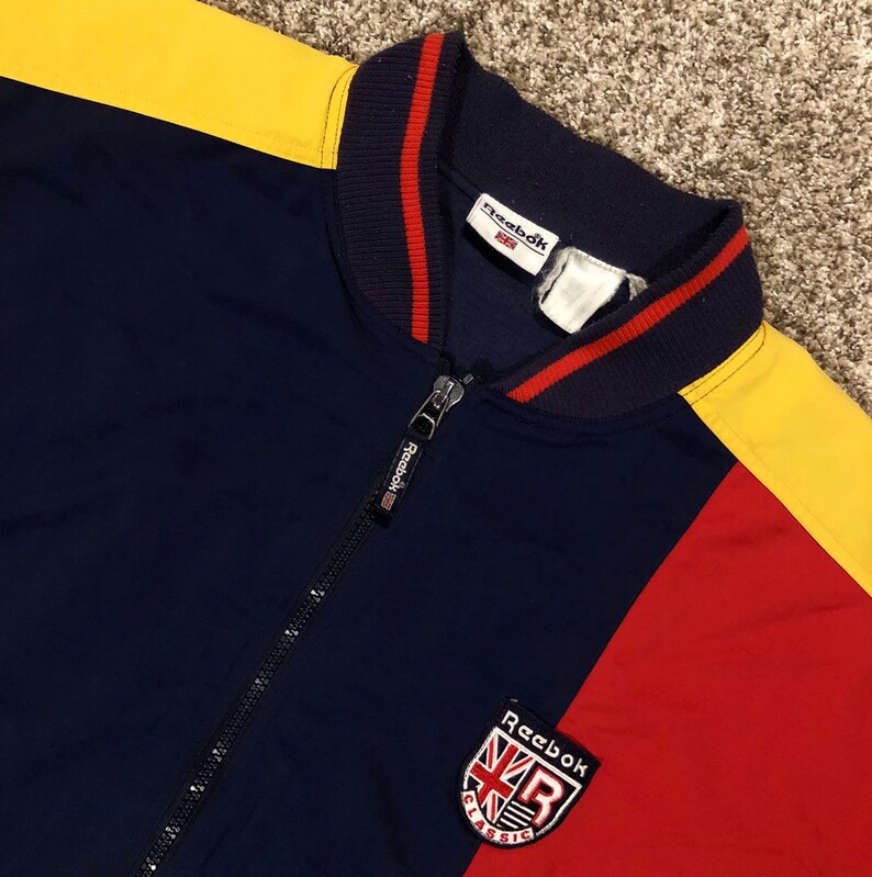 90s Clothing Streetwear 90s Reebok London England Color Block Spring Track Jacket 1990s Vintage RARE Reebok Windbreaker Coat Jacket