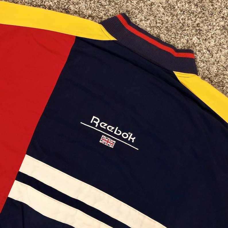 90s Clothing Streetwear 90s Reebok London England Color Block Spring Track Jacket 1990s Vintage RARE Reebok Windbreaker Coat Jacket