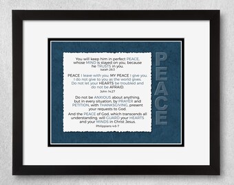 Isaiah 26.3, John 14.7 and Philippians 4.6-7 classic verses from God’s Word on Peace in a unique design available in 3 distinctive colors.