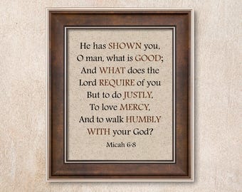 Micah 6:8 Wall Art Brown Theme. A well-known verse that summarizes what God requires of believers.