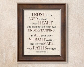 Proverbs 3:5-6 Wall Art. A call for all believers to have complete dependence on God’s wisdom. Brown color theme.