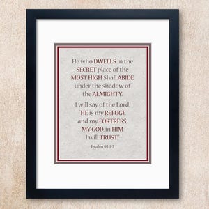 Psalm 91:1-2 He who dwells in the secret place beloved scripture of trust, confidence and protection in the Lord on light gray background