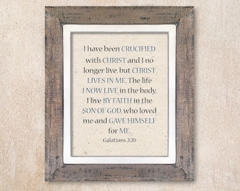 Galatians 2:20 Wall Art. A central scripture on dying to self. Blue color theme.