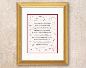 Proverbs 31:25-29 Wall Art. A biblical description of the qualities of a wife of noble character.