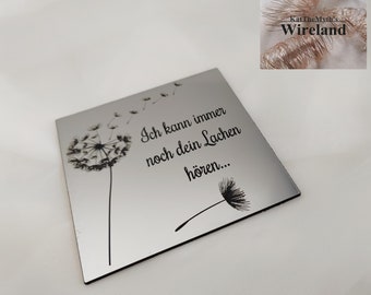 Grave plaque engraved silver with dandelion "I can still hear your laughter..." Engraved plaque