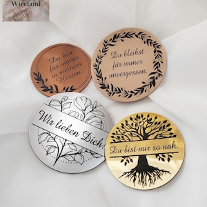 Grave plaque engraved round with motif sign with engraving