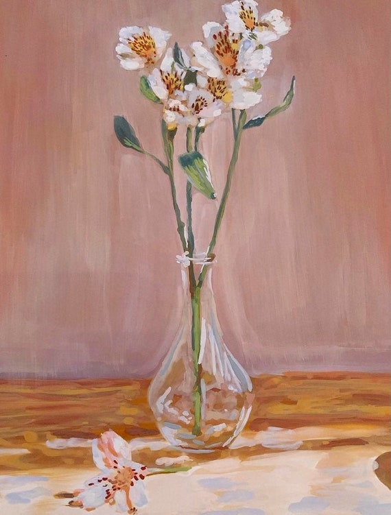 Flower Vase Still Life Painting Original Artwork Wall Art Etsy