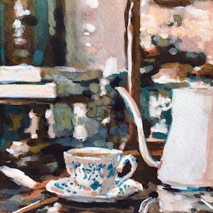 Vintage Art Print | Original Artwork | Coffee Painting | Watercolor Tea Painting | Coffee Wall Art | Coffee Lover Gift