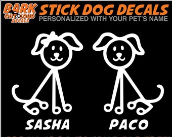 Stick Dog High-Quality Waterproof Vinyl Decals: Male or Female, 3 Sizes, Left or Right Facing, Personalized with Your Dog's Name